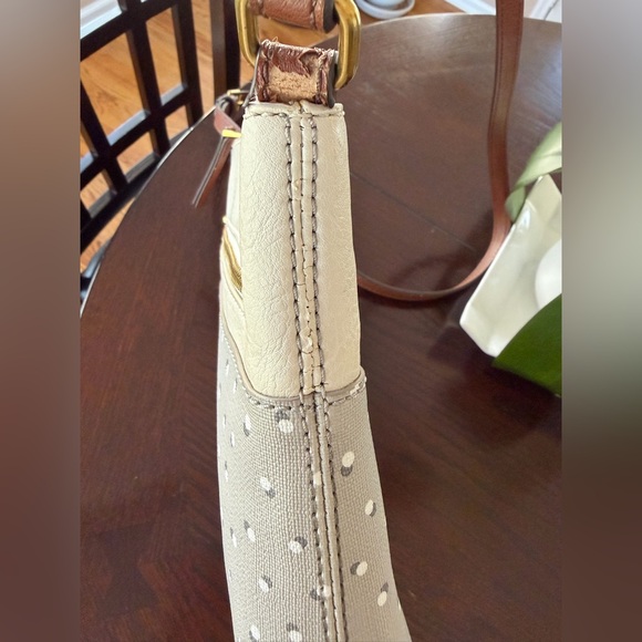 FOSSIL Crossbody Bag Tan Gray Shoulder Purse Polka Dot Adjustable Strap - Picture 10 of 10